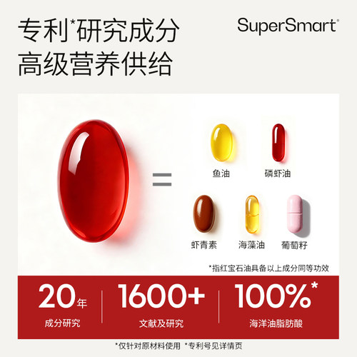 【晁然推荐】2瓶装SuperSmart红宝石油Omega3非鱼油浮游生物 - 图0