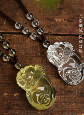 天然水晶牛护身符扭转乾坤项链