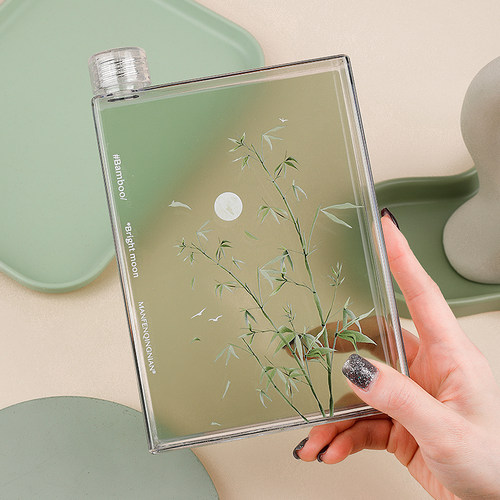 boeibei卜A杯 绿色竹林创意500ml复古水壶随手方形透明扁平水杯 - 图1