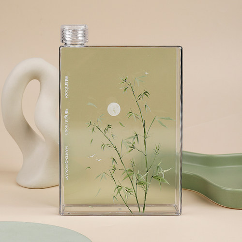 boeibei卜A杯 绿色竹林创意500ml复古水壶随手方形透明扁平水杯 - 图0