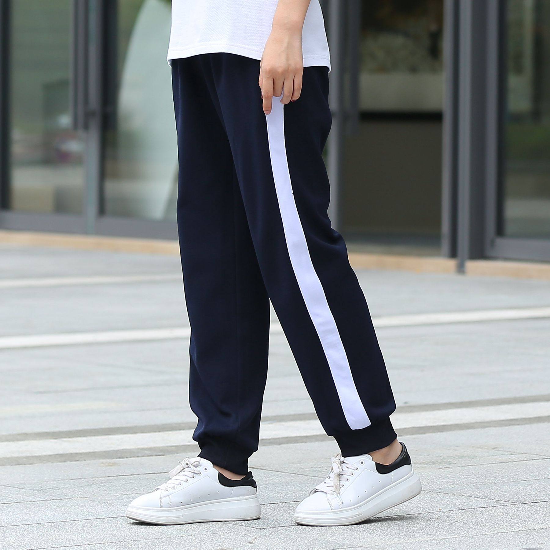 校服裤子一条杠男女夏季束脚初中生高中生一道杠小学生宝蓝色校裤