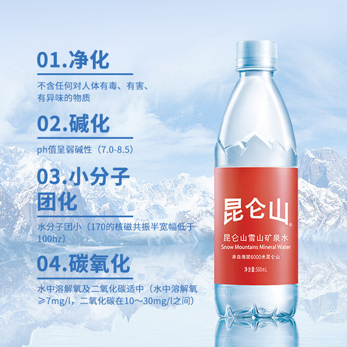 昆仑山雪山矿泉水500ml*24瓶*2/4/6/12/20箱天然弱碱性水高端新品 - 图1