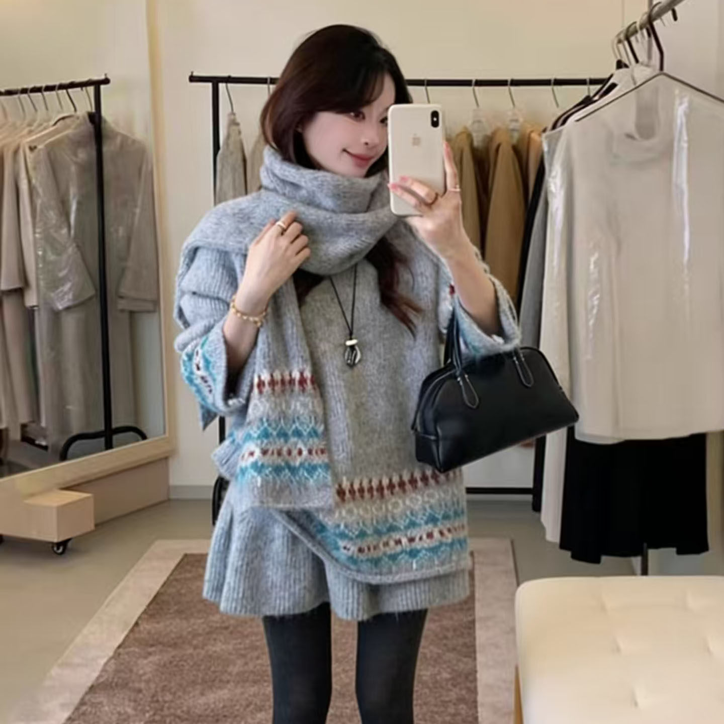 费尔岛风新年圣诞红提花毛衣套装女秋冬新款复古慵懒风针织三件套,淘宝优惠券,粉丝福利购,淘宝优惠卷