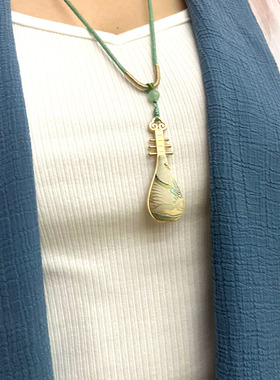 纯手工非遗宋锦琵琶古风吊坠项链汉服古装中式挂饰吊坠款