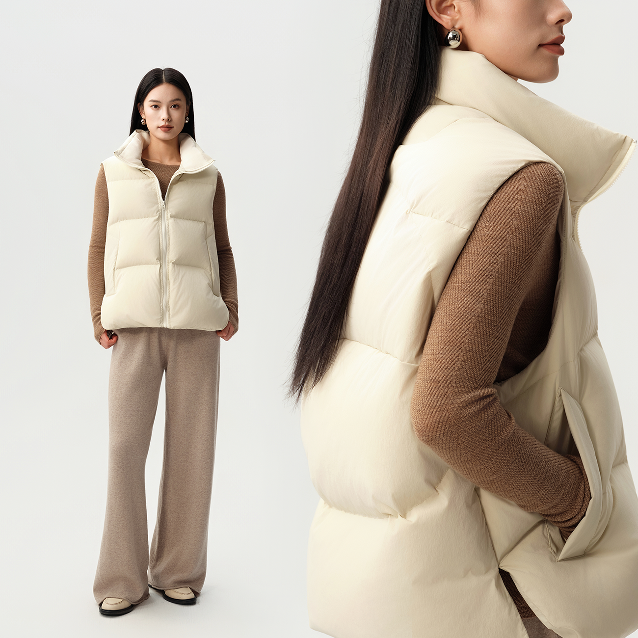 90白鹅绒立领羽绒马甲 1000MM清洁度 三防面料 百搭叠穿男女款 - 图1