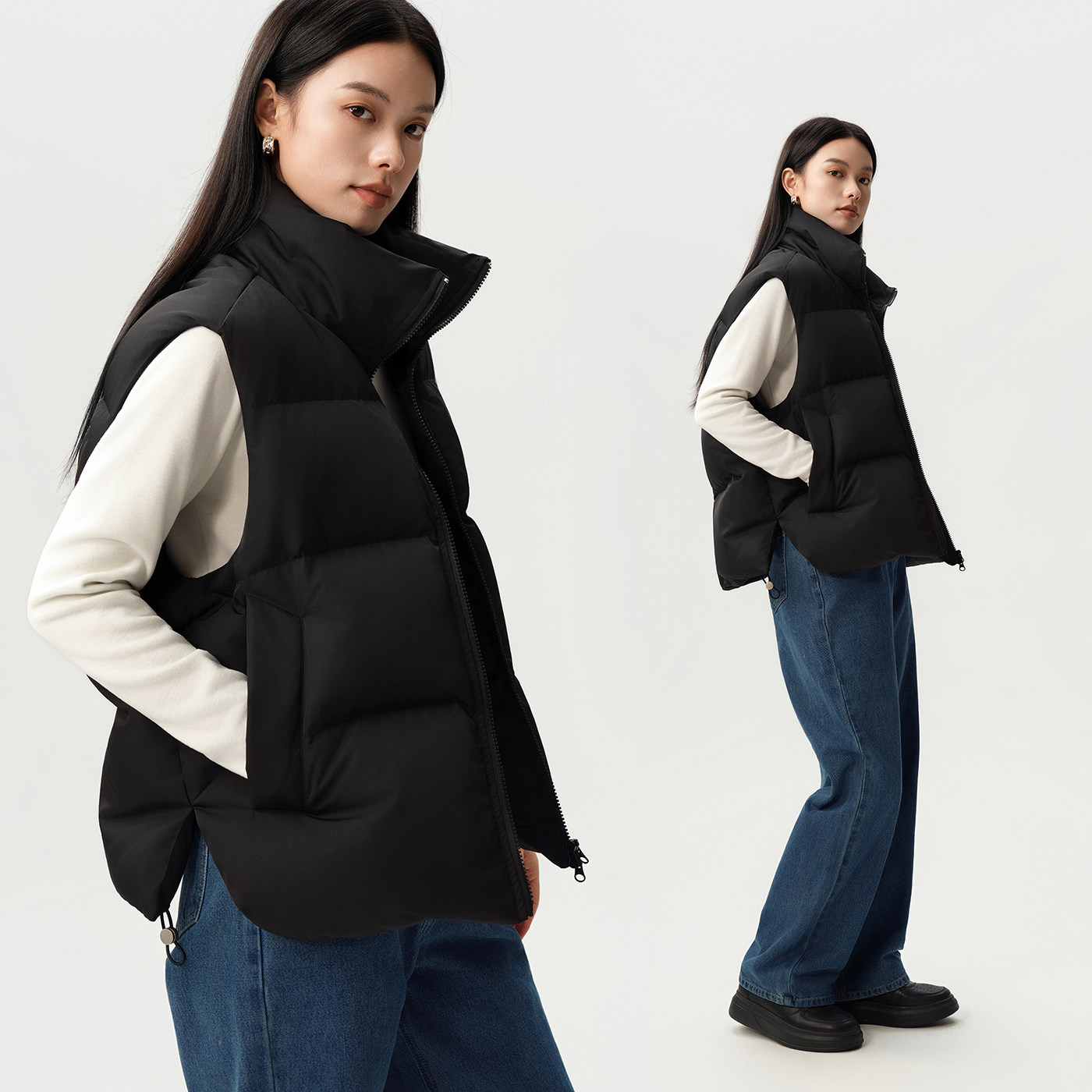 90白鹅绒立领羽绒马甲 1000MM清洁度 三防面料 百搭叠穿男女款 - 图0