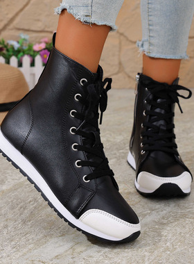 大码时尚女靴经典黑色靴子侧拉链女踝靴透气秋季women's短靴