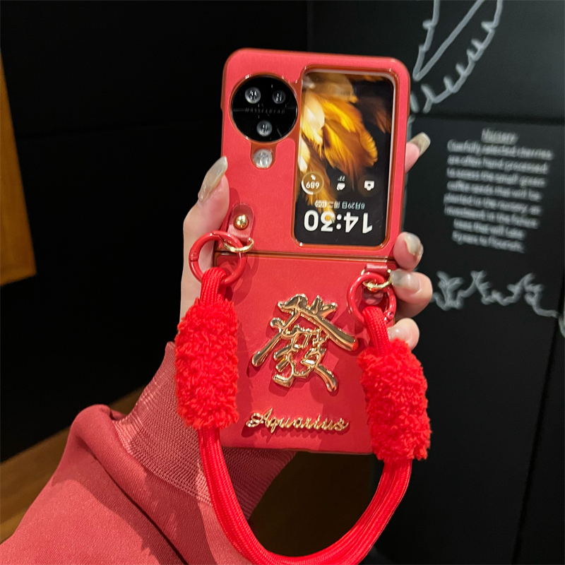 中国风發福顺适用于OPPOFind N3 Flip手机壳斜挎挂绳oppo小折叠翻盖新年红保护套findn2flip全包防摔n3手提壳