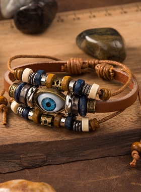 饰品欧美新款多层串珠蓝