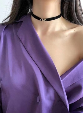 黑色皮绳颈链朋克高级轻奢