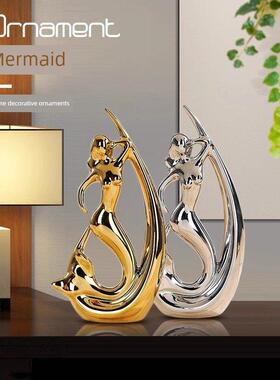钰鉴创意艺术现代轻奢家居客厅超市商场酒店装饰陶瓷电镀美陈摆件
