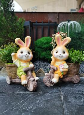 室外花园庭院一楼小庭院装饰卡通兔子花盆幼儿园布置人工动物摆件