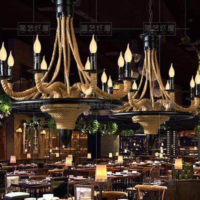 复古麻绳吊灯餐厅酒吧吧台饭店美发店创意铁艺工业风麻绳装饰灯具,淘宝优惠券,粉丝福利购,淘宝优惠卷