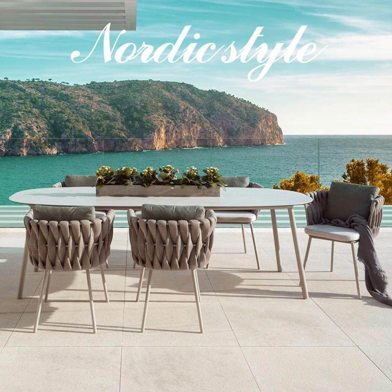 北欧户外绳编桌椅别墅庭院花园室外藤椅露台防水岩板大理石餐桌椅,淘宝优惠券,粉丝福利购,淘宝优惠卷