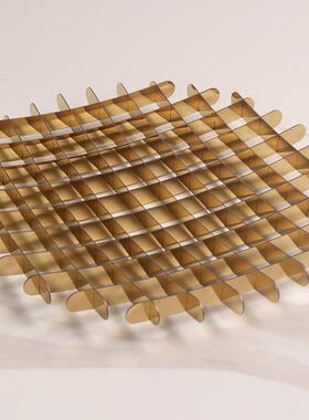 简约轻奢金属圆形华夫网格果盘托盘摆件样板房餐厅客厅托盘装饰品