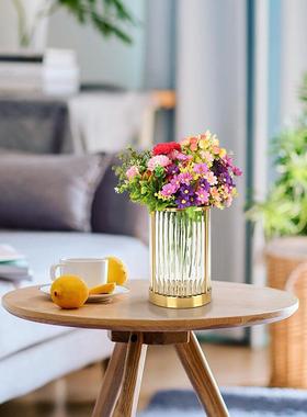 欧式轻奢玻璃花瓶简约时尚精美摆件电镀拉丝铁艺防锈防潮客厅摆件