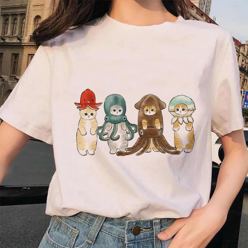 Cute cat T-shirt 可爱卡通吉祥猫咪圆领短袖T恤女上衣圆领潮INS - 图2