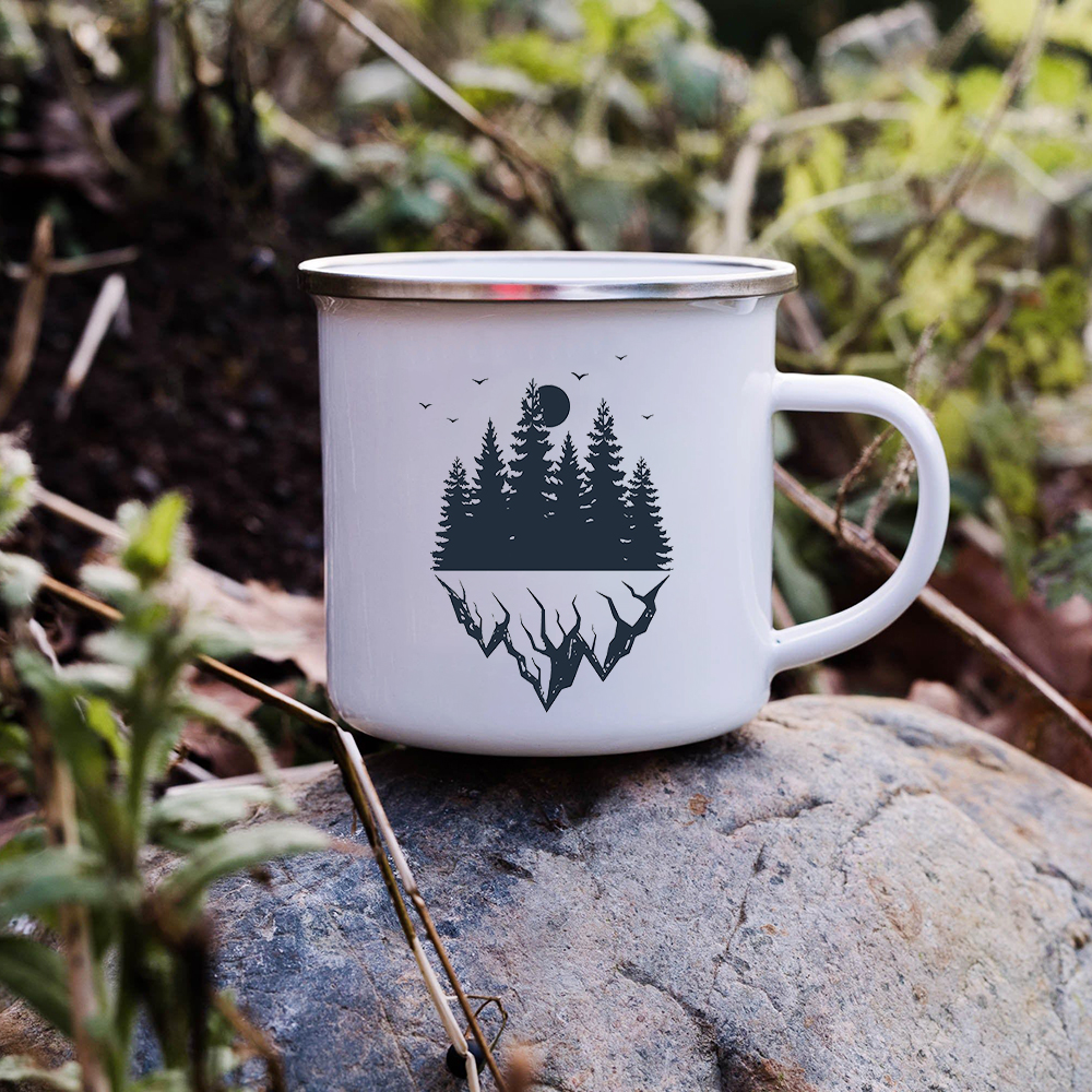 Sunset Forest Creek Enamel Coffee Mugs 欧美风日出山脉搪瓷杯 - 图2