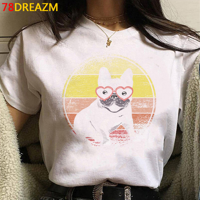 French Bulldog T-shirt法国斗牛犬圆领卡哇伊休闲情侣短款上衣女 - 图2