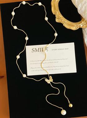 毛衣炼大气高档高级感长款珍珠蝴蝶项炼挂饰女轻奢精致秋冬搭配饰