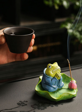 荷叶青蛙个性茶宠香炉装饰摆件