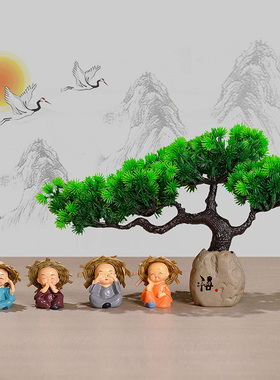 禅意功夫小和尚茶宠摆件茶桌摆设