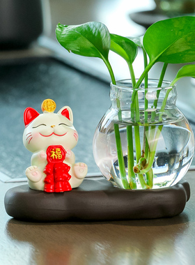 创意可爱招财猫水培玻璃花瓶器皿