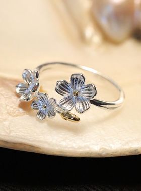 925银鸢尾花气质简约开口戒指女