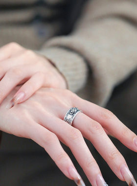 925银新中式复古貔貅开口戒指女