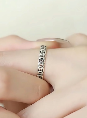 复古铜钱小众设计925银个性戒指