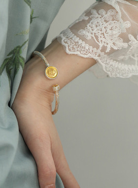 925银黄财神吉言描金开口手镯女