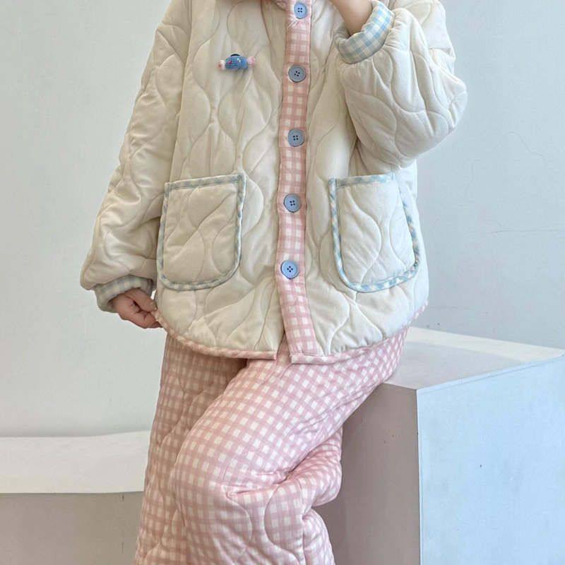 甜美可爱夹棉加厚保暖睡衣女2025年秋冬季新款大码长袖家居服套装,淘宝优惠券,粉丝福利购,淘宝优惠卷