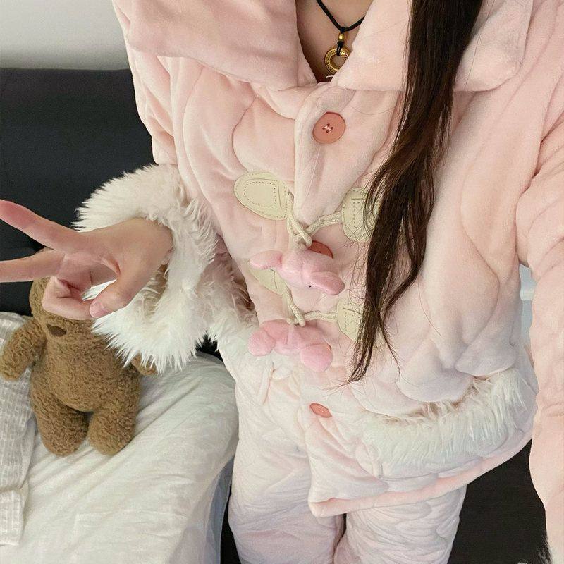 可爱萌系小猪皮杰三层夹棉睡衣女冬季新款大码舒适居家保暖套装,淘宝优惠券,粉丝福利购,淘宝优惠卷