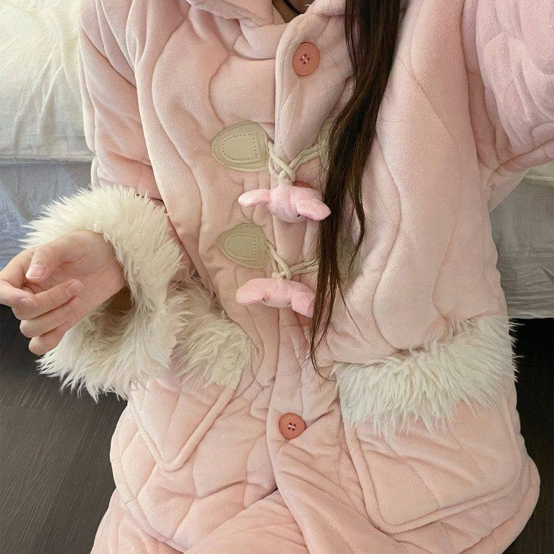 可爱萌系小猪皮杰三层夹棉睡衣女冬季新款大码舒适居家保暖套装,淘宝优惠券,粉丝福利购,淘宝优惠卷