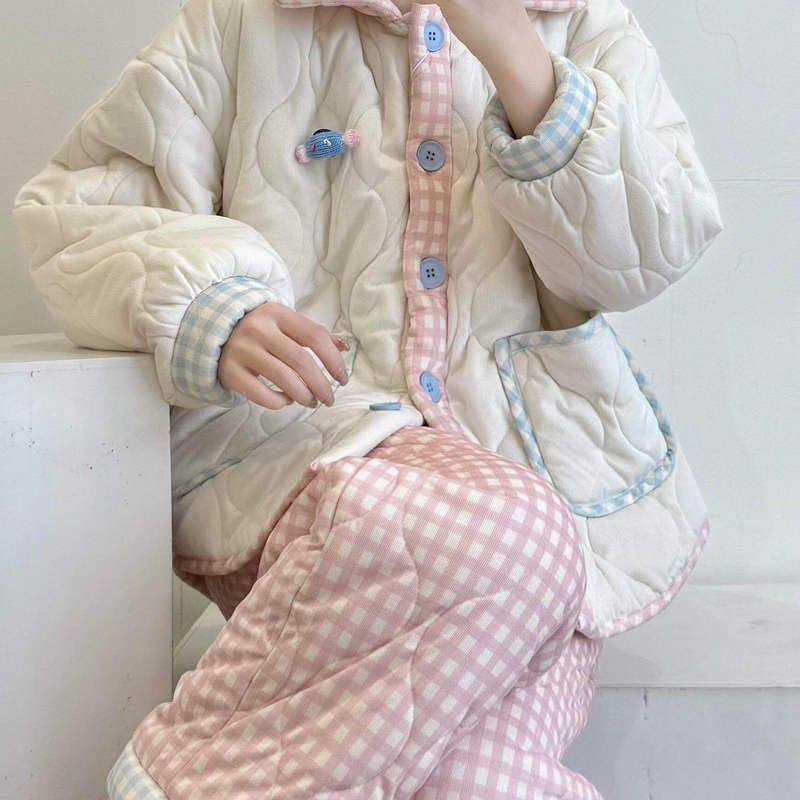 甜美可爱夹棉加厚保暖睡衣女2025年秋冬季新款大码长袖家居服套装,淘宝优惠券,粉丝福利购,淘宝优惠卷