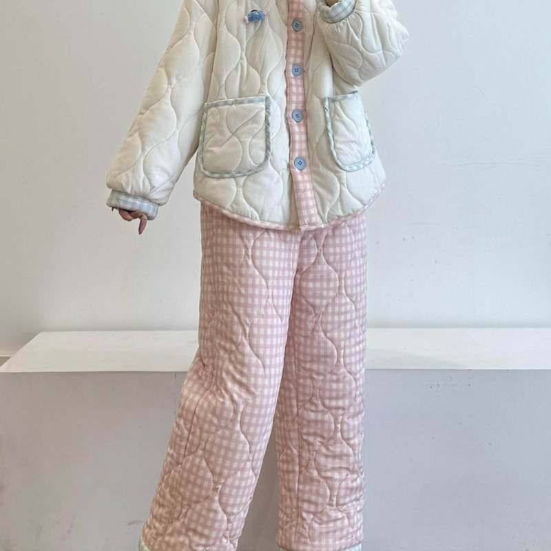 甜美可爱夹棉加厚保暖睡衣女2025年秋冬季新款大码长袖家居服套装,淘宝优惠券,粉丝福利购,淘宝优惠卷