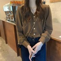 Korean Ensemble Spring Autumn Dress 2023 New Ocean Gas Hoodie Beautiful V Collar Advanced Curry Style Shirt Woman Design Feel