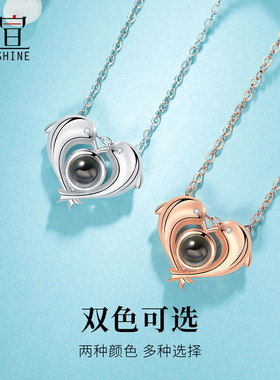 海豚之恋投影项链女纯银潮吊坠
