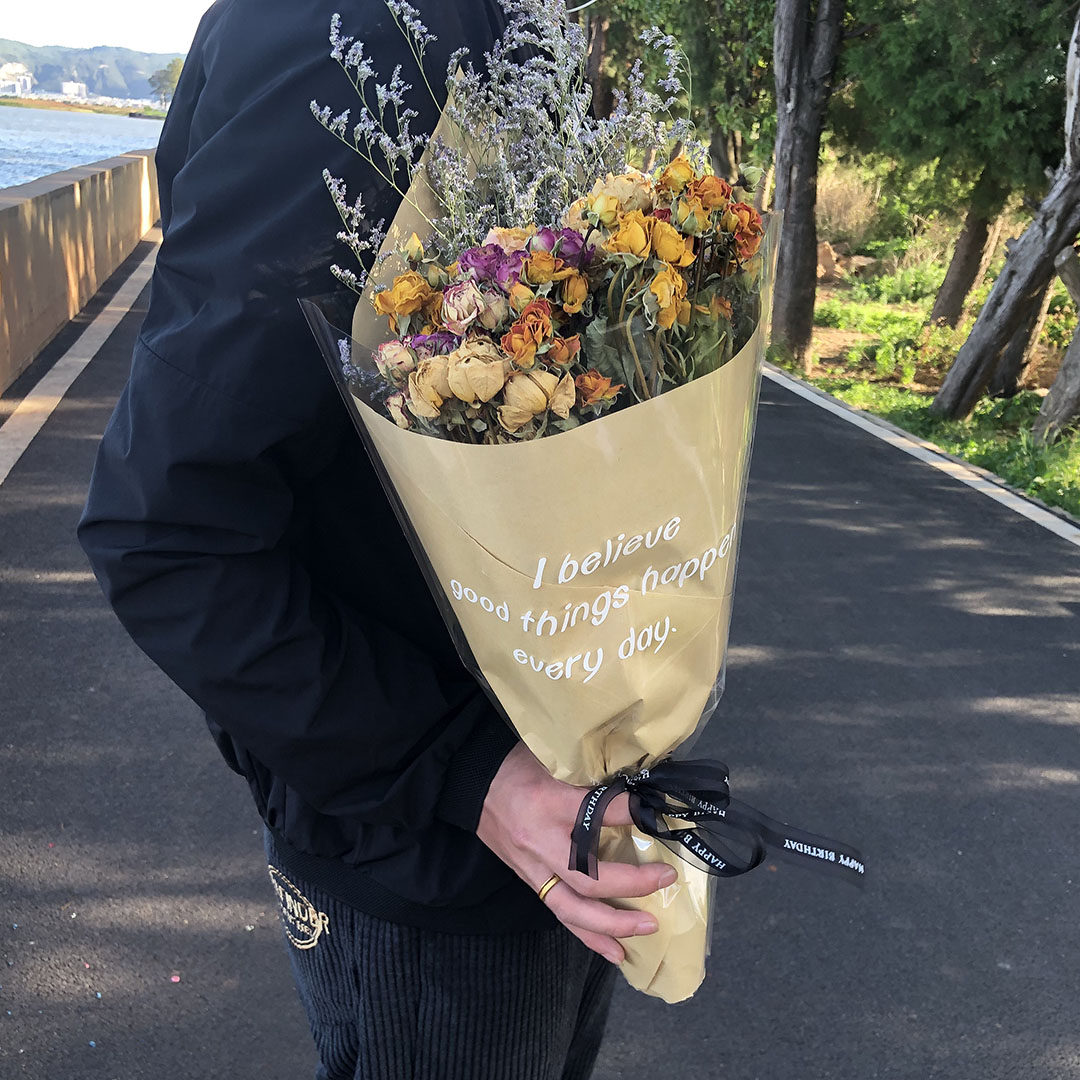 干花花束玫瑰花真花风干天然ins网红纸袋北欧小清新家居