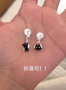 小猫耳夹可爱卡通小黑猫耳钉个性甜酷无耳洞耳饰黑色小巧学生耳钉