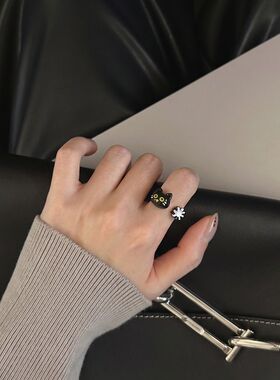 童趣可爱小猫咪开口戒指女款2026新款高级感食指戒小众设计感指环