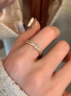 金色滴油打结双层戒指女小众设计轻奢高级感独特气质精致百搭指环