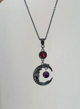 「黑夜森林」暗黑哥特风月亮紫色项链2025新款小众设计精致锁骨链