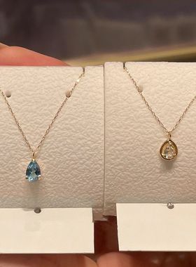 蓝色mini水滴吊坠项链女款2025新爆款高级感锁骨颈链轻奢小众配饰