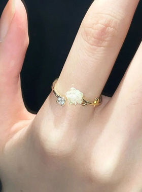 山茶花开口戒指女可调节小众设计时尚个性轻奢高级感锆石食指戒