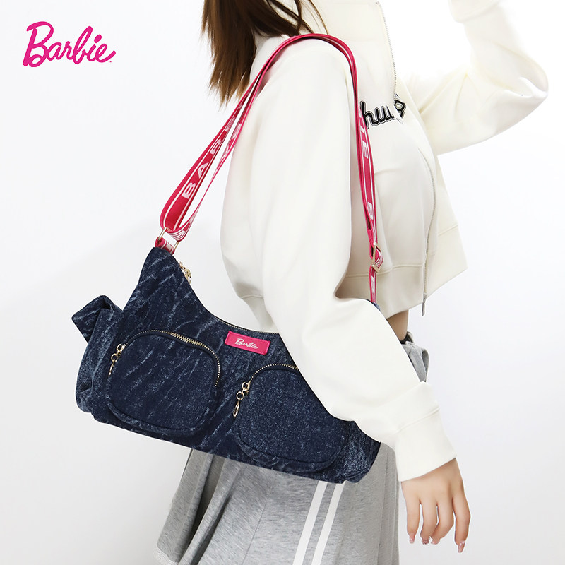 【Barbie芭比官方正品】单肩斜跨包帆布包时尚小款牛仔包女款包包,淘宝优惠券,粉丝福利购,淘宝优惠卷