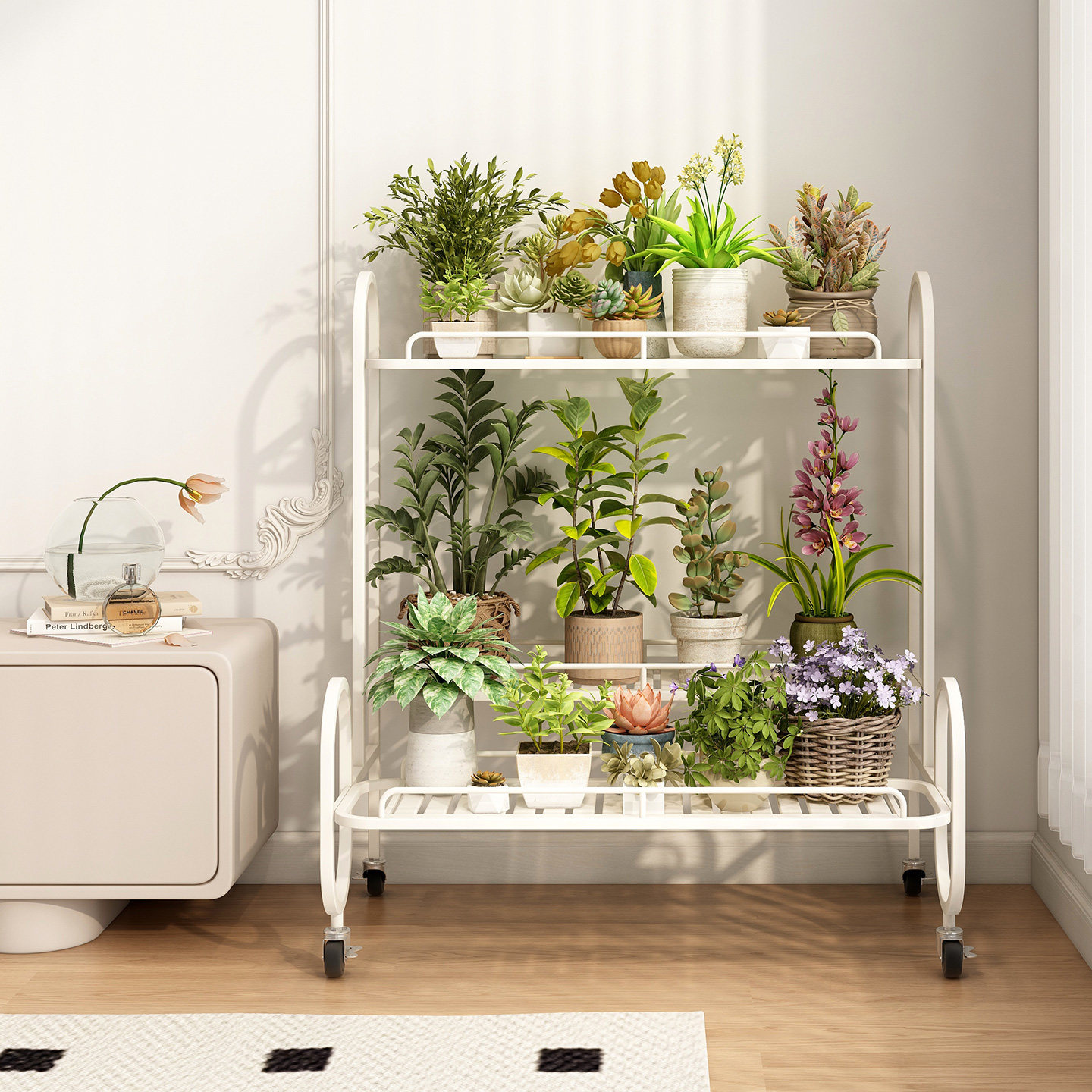 花架子阳台置物架奶油风落地式阶梯花架客厅铁艺可移动植物摆放架,淘宝优惠券,粉丝福利购,淘宝优惠卷