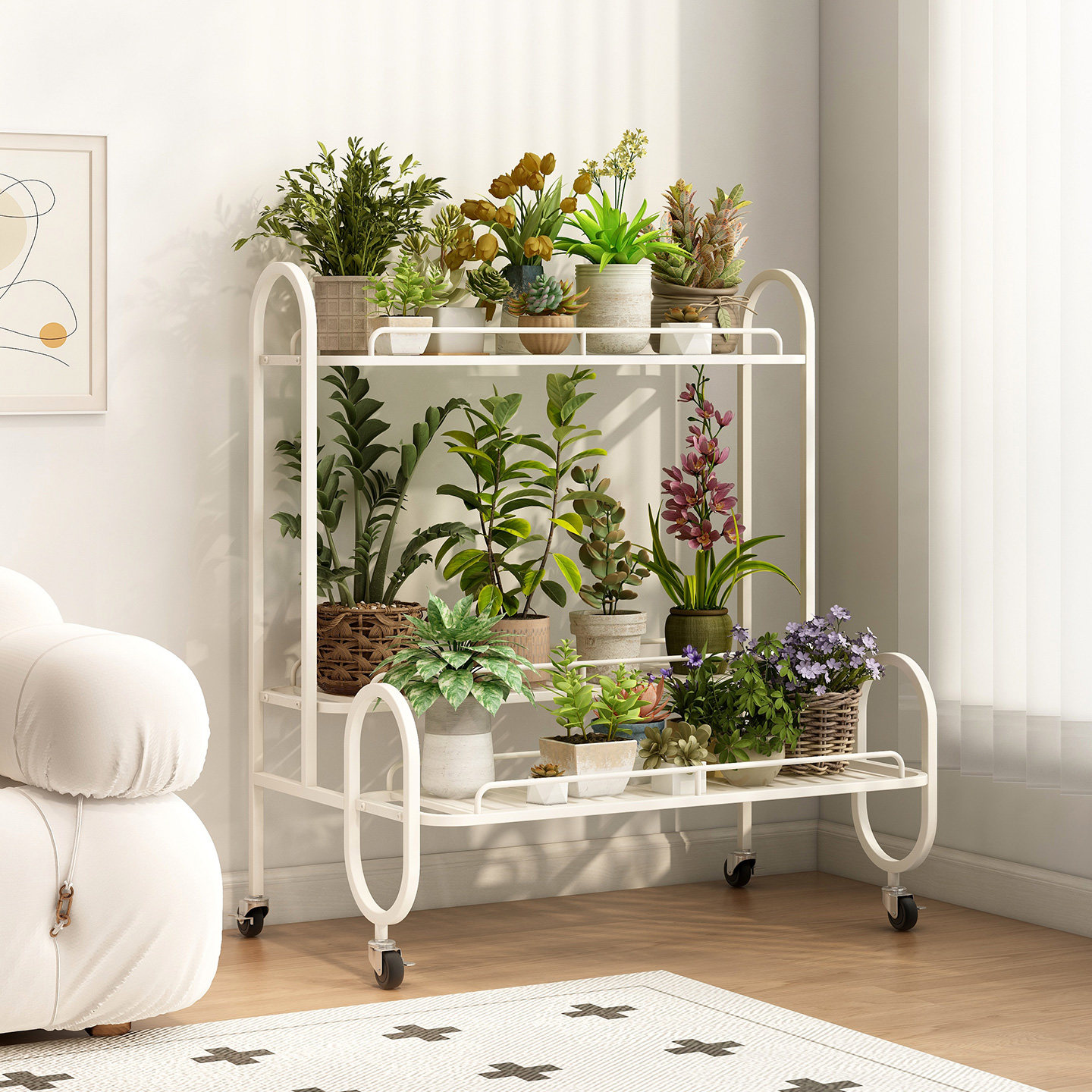 花架子阳台置物架奶油风落地式阶梯花架客厅铁艺可移动植物摆放架,淘宝优惠券,粉丝福利购,淘宝优惠卷