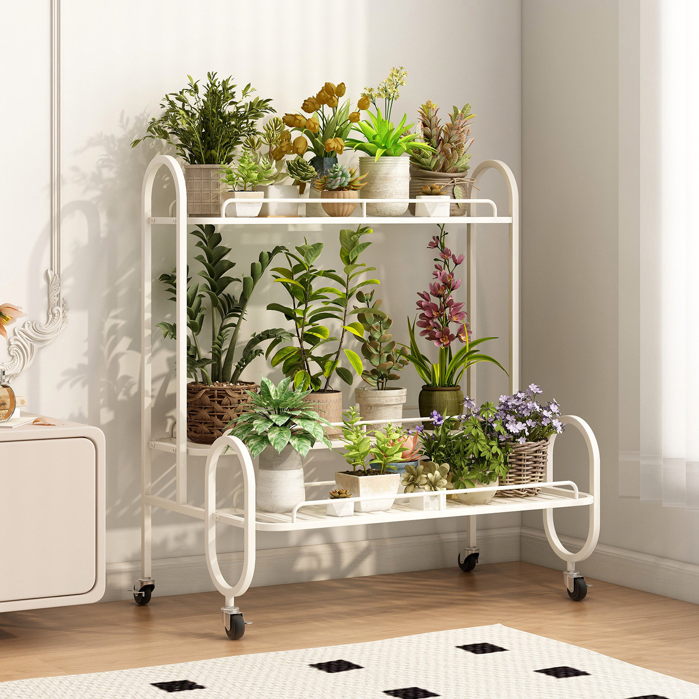 花架子阳台置物架奶油风落地式阶梯花架客厅铁艺可移动植物摆放架,淘宝优惠券,粉丝福利购,淘宝优惠卷