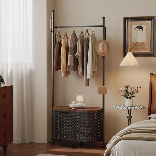 中古风穿衣镜衣帽架一体高级感可移动收纳架家用卧室多功能挂衣架 - 图2